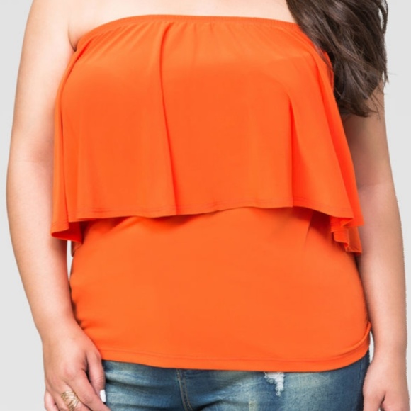 Ashley Stewart Tops - SOLID STRAPLESS RUFFLE TOP